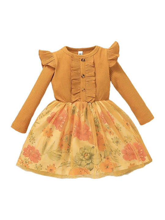 Rochie pentru Copii Mânecă lungă Floral Mustard