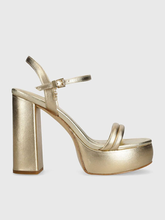 Laci Metallic Leather Platform Δερμάτινα Πέδιλα Χρυσά