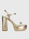 Laci Metallic Leather Platform Δερμάτινα Πέδιλα Χρυσά