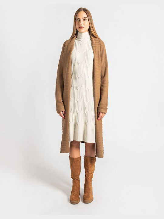 InShoes Long Women's Knitted Cardigan Camel