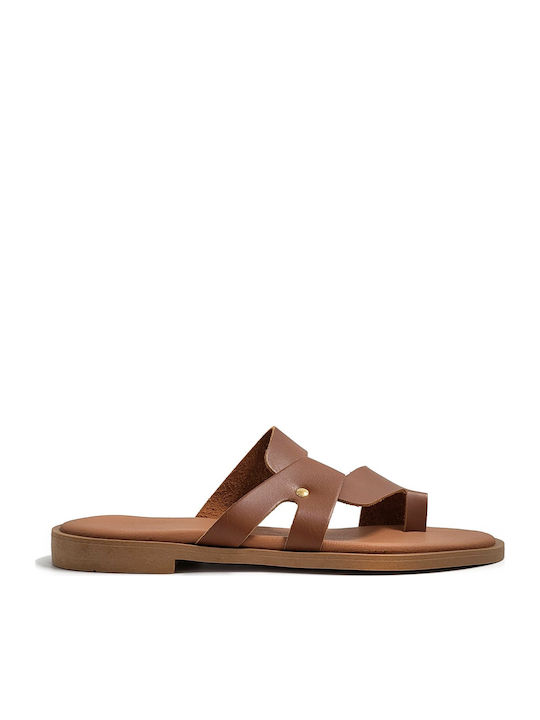 Shoelover Leather Women's Flat Sandals in Tabac...