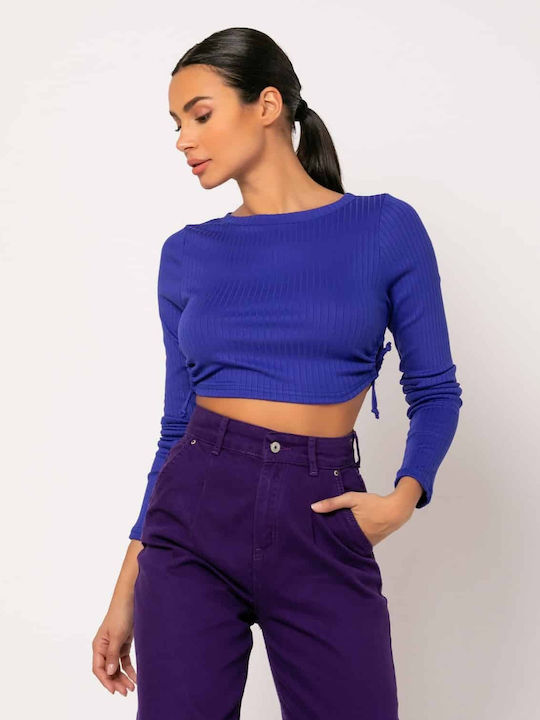 Noobass Women's Crop Top Long Sleeve Blue