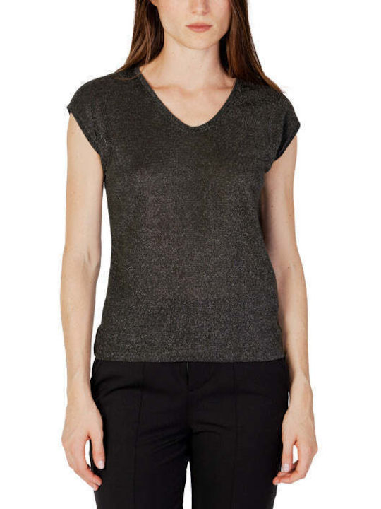 Only Women's T-shirt with V Neck Black