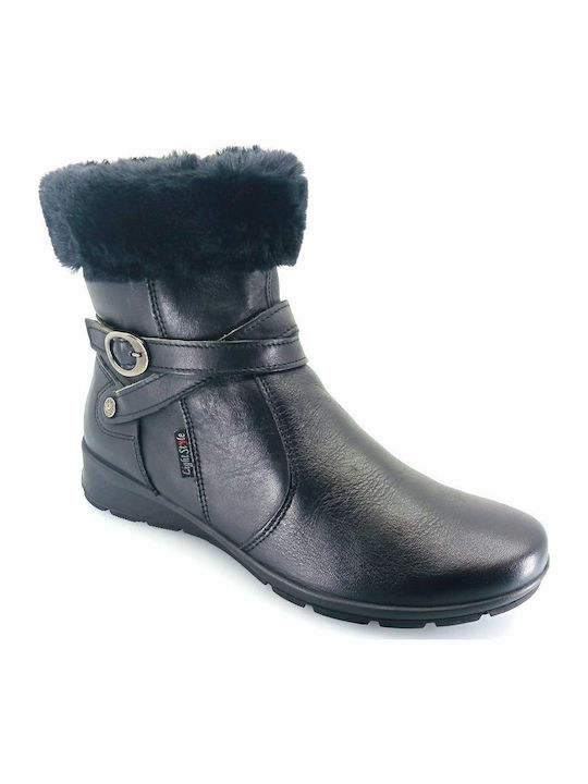 Leder Stiefeletten Damen mit Pelz Schwarz