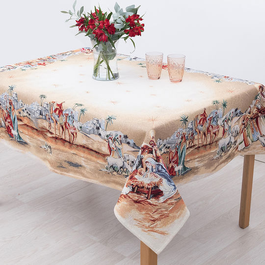 Dimeco Christmas Tablecloth Fabric Beige L220xW140cm.