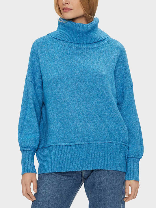 Only Women's Long Sleeve Pullover Turtleneck Blue