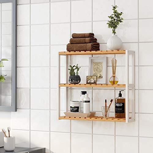 Songmics An der Wand montiert Badezimmerregal Bamboo 60x15x54cm