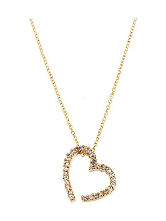 Necklace with design Heart from Gold 14K with Zircon