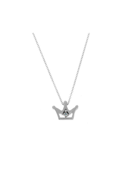 Necklace with design Tiara from White Gold 14K with Zircon