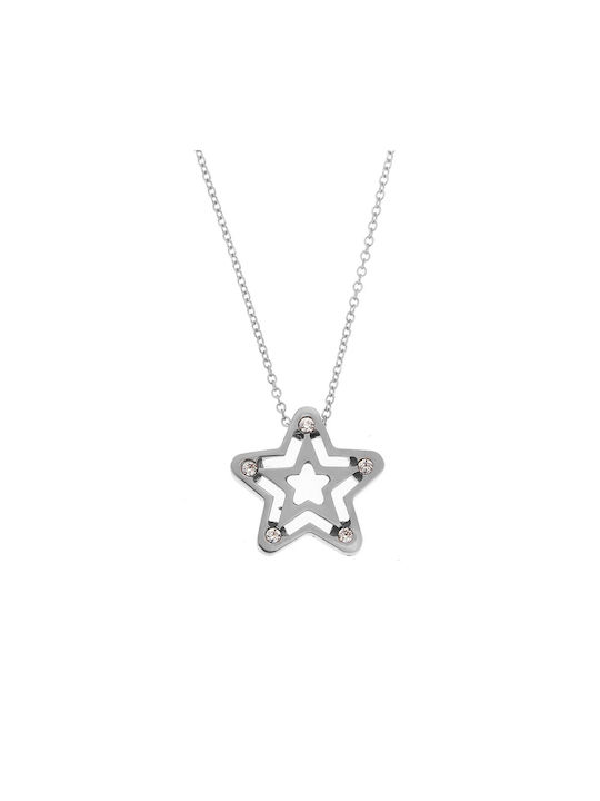 Necklace with design Star from White Gold 14K with Zircon