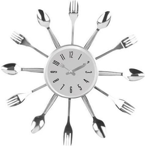 Besteck Wanduhr Kunststoff Silber Ø38cm