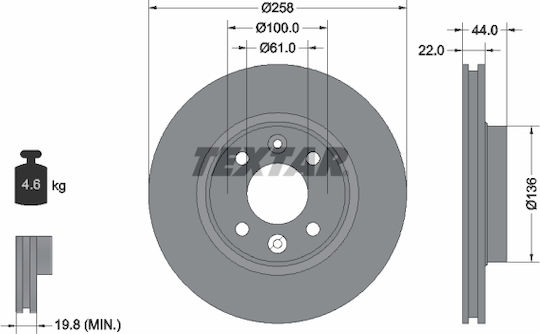 Textar Δισκόπλακα Εμπρός 1τμχ για Dacia Logan Mercedes-Benz V Renault Clio