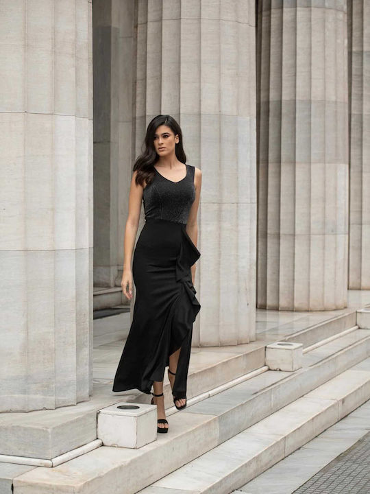 Dress Up Maxi Dress with Ruffle Black