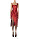 Mi-Ro Midi Kleid mit Schlitz Red