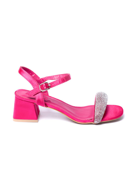 Malesa Fabric Women's Sandals with Strass Fuchsia