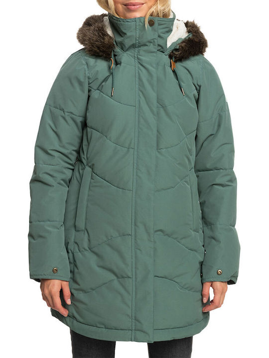 Roxy Women's Long Puffer Jacket for Winter Green
