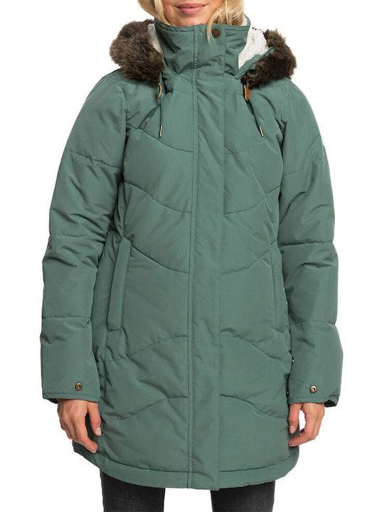 Roxy Lang Damen Puffer Jacke für Winter Grün