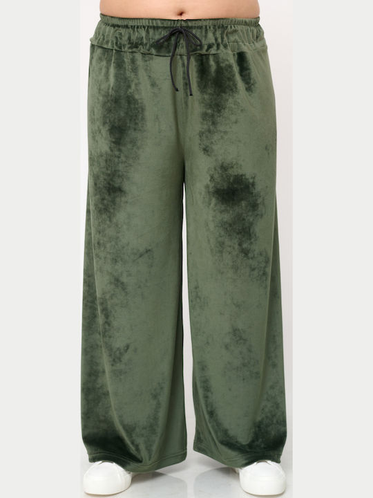 Women's Fabric Trousers with Rubber Band Olive