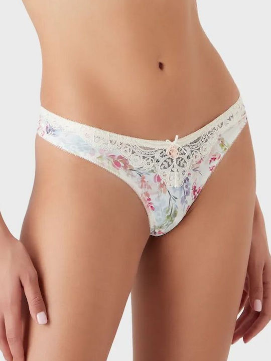 Emporio Armani Floral Women's String with Lace crema