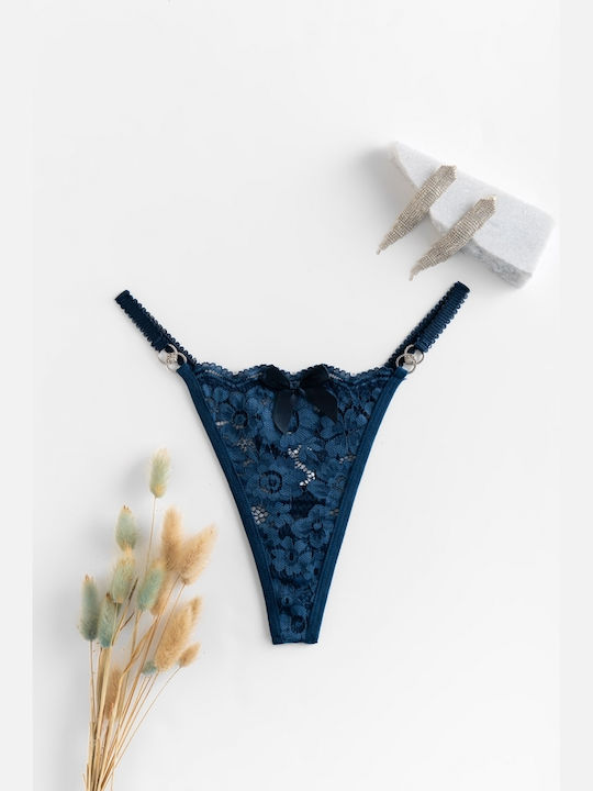 Decoro Γυναικείο String με Δαντέλα Μπλε