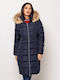 Heavy Tools Women's Long Puffer Jacket Waterproof for Winter with Hood Blue