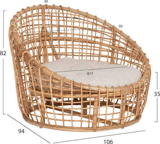 Fotoliu de exterior Rattan Ento Natural-White cu pernă 106x94x82cm
