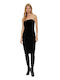 Midi Abendkleid Trägerlos Samt Schwarz