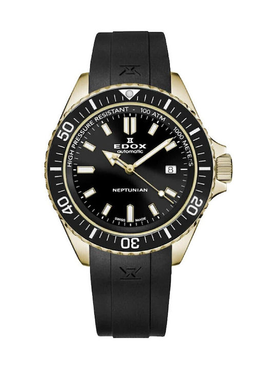Edox Neptunian Men's Watch 44mm Automatic with Gold Rubber Strap
