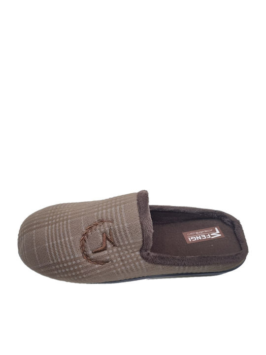 Fengi Men's Printed Slippers Brown