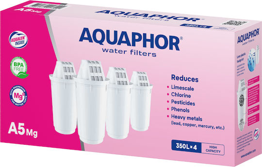 Aquaphor Water Filter Replacement for Pitcher made of Activated Carbon A5 Mg+ 4pcs