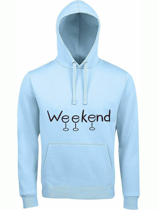 Wine and Weekend Lover Φούτερ με Κουκούλα Μπλε
