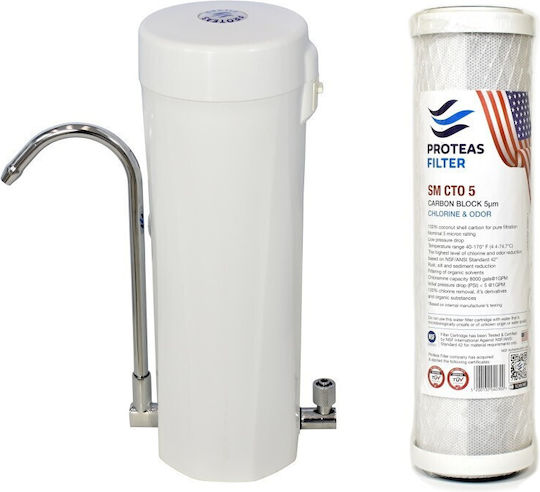 Proteas Filter Proton Water Filtration System Single Countertop with Faucet & Replacement Filter Proteas SM CTO 5 5μm EW-012-0111-SM
