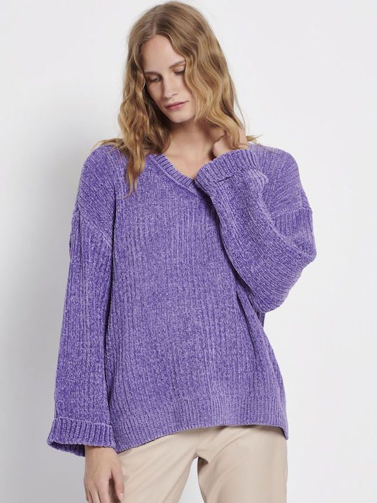 Funky Buddha Women's Long Sleeve Pullover with V Neck Purple