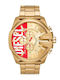Diesel Mega Chief Herrenuhr 51mm Chronograph Batterie mit Gold Rostfreiem Stahlarmband