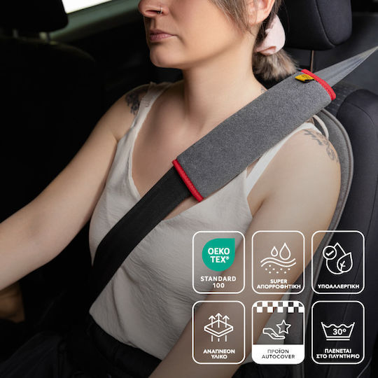 Autocover Autositzgurt-Pads Grau Handtuch - Rote Kante Rot 2Stück