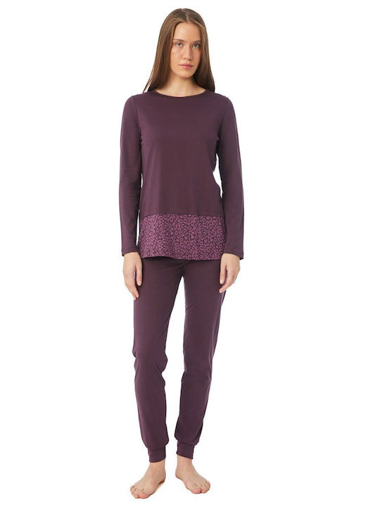 Minerva Winter Damen Baumwolle Pyjama-Oberteil Eggplant