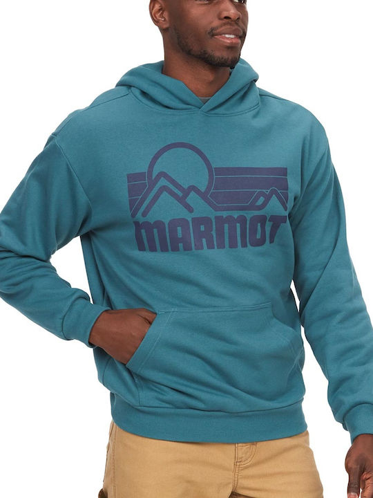 Marmot Herren Sweatshirt mit Kapuze und Taschen Petrol Blau