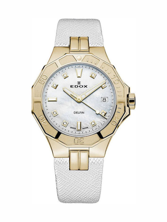 Edox Women's Watch with White Leather Strap