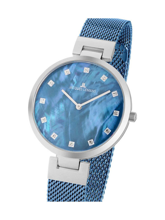 Jacques Lemans Milano Ladies Дамски Часовник 36мм Кварцов с Син Неръждаем Стоманен Гривна