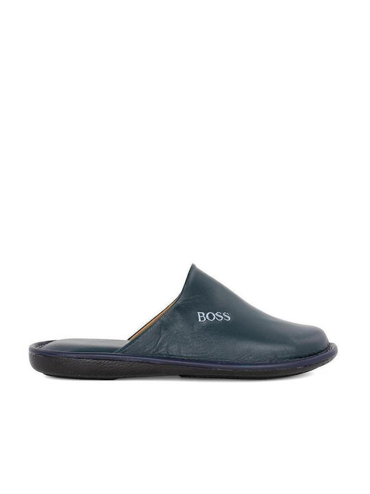 Prive Men's Leather Slippers Blue