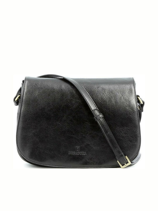 Hexagona Leder Damen Messenger Schwarz