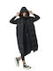 Body Action Women's Long Puffer Jacket for Winter with Hood Black