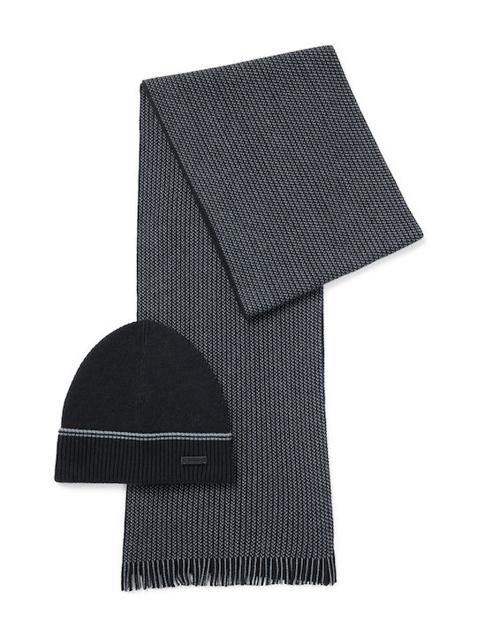 Unisex Set with Beanie Knitted in Gray color