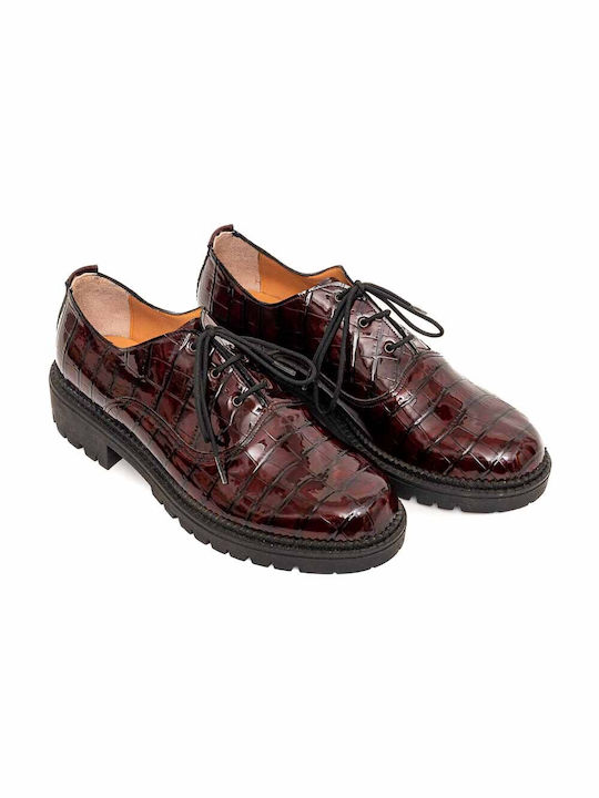 Politis shoes Women's Patent Leather Oxford Shoes Burgundy