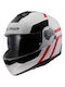 LS2 Strobe II Autox White Red Motorcycle Helmet Flip-Up ECE 22.06 1580gr with Sunvisor