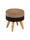 Stool For Living Room Wicker Beam Natural & Black 43x43x45cm