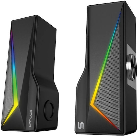 Serioux SRXS-X167 Ηχεία Υπολογιστή 2.0 με RGB Φωτισμό και Bluetooth Ισχύος 6W σε Μαύρο Χρώμα