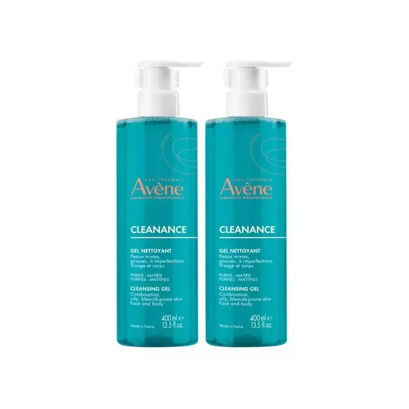 Eau Thermale Avène Cleanance Gel Καθαρισμού Προσώπου για Ακνεϊκές Επιδερμίδες 2x400ml