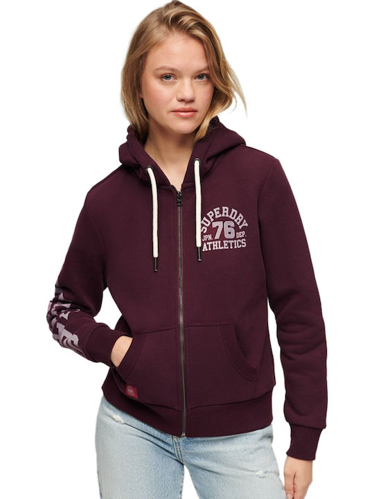 Superdry College Γυναικείο Φούτερ με Κουκούλα Μωβ
