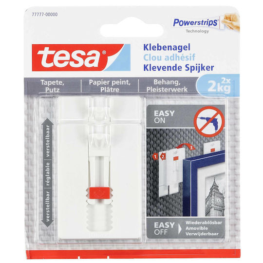 Tesa Plastic Hanger Kitchen Hook with Nail White 77777-00000-00